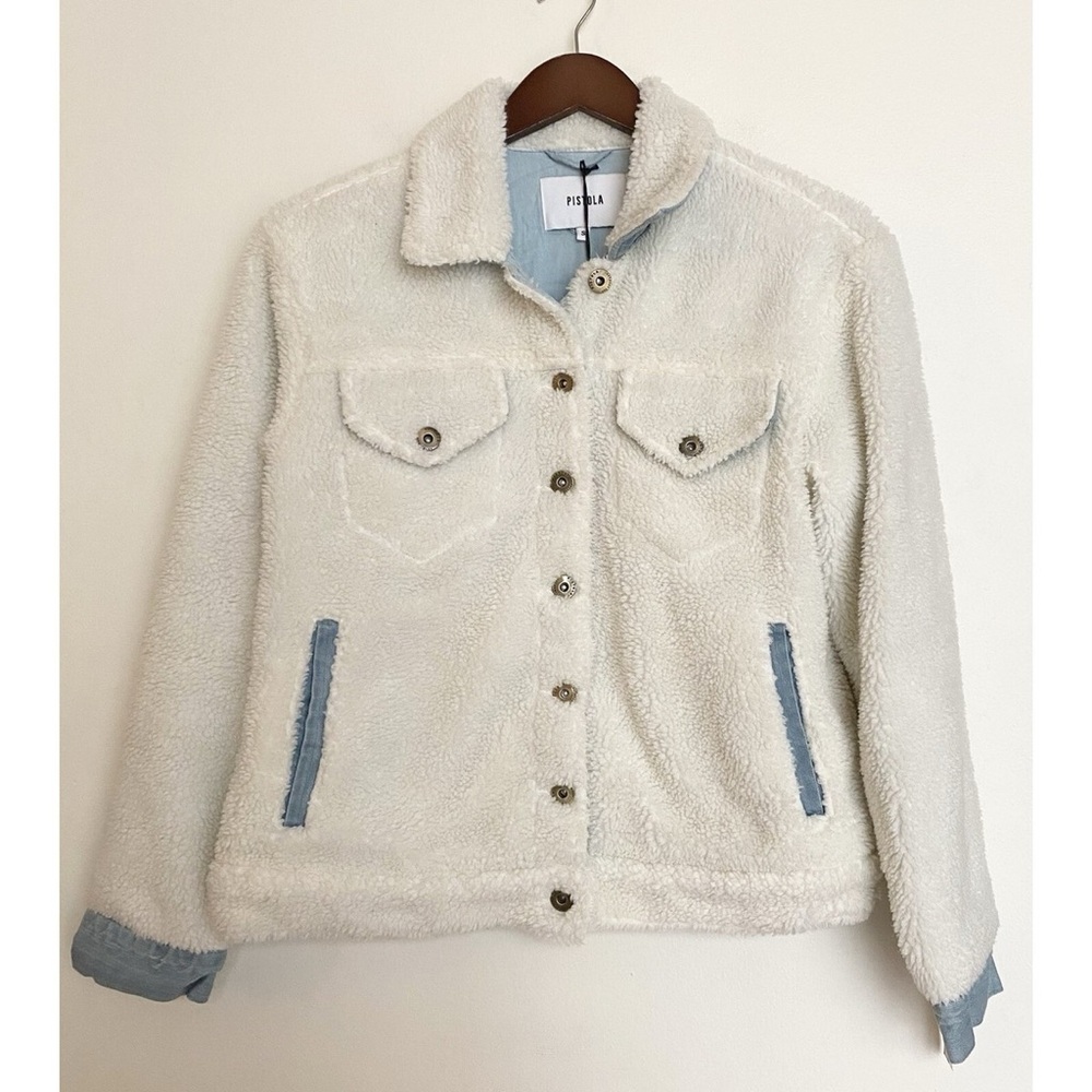 Pistola Cream and Blue Sherpa Jacket